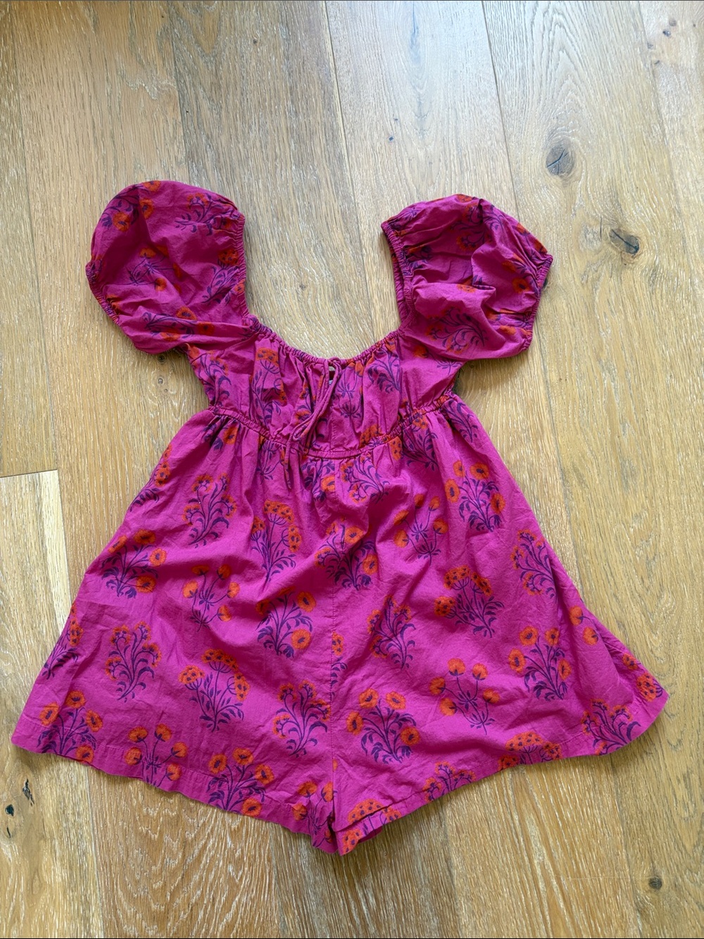 Urban Outfitters Magenta Floral Puff-Sleeve Romper